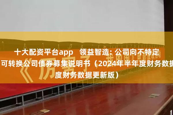 十大配资平台app   领益智造: 公司向不特定对象发行可转换公司债券募集说明书（2024年半年度财务数据更新版）