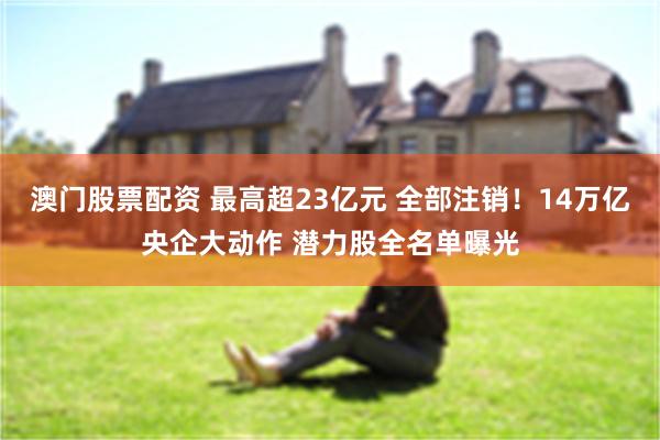 澳门股票配资 最高超23亿元 全部注销！14万亿央企大动作 潜力股全名单曝光