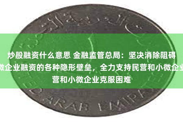 炒股融资什么意思 金融监管总局：坚决消除阻碍民营和小微企业融资的各种隐形壁垒，全力支持民营和小微企业克服困难